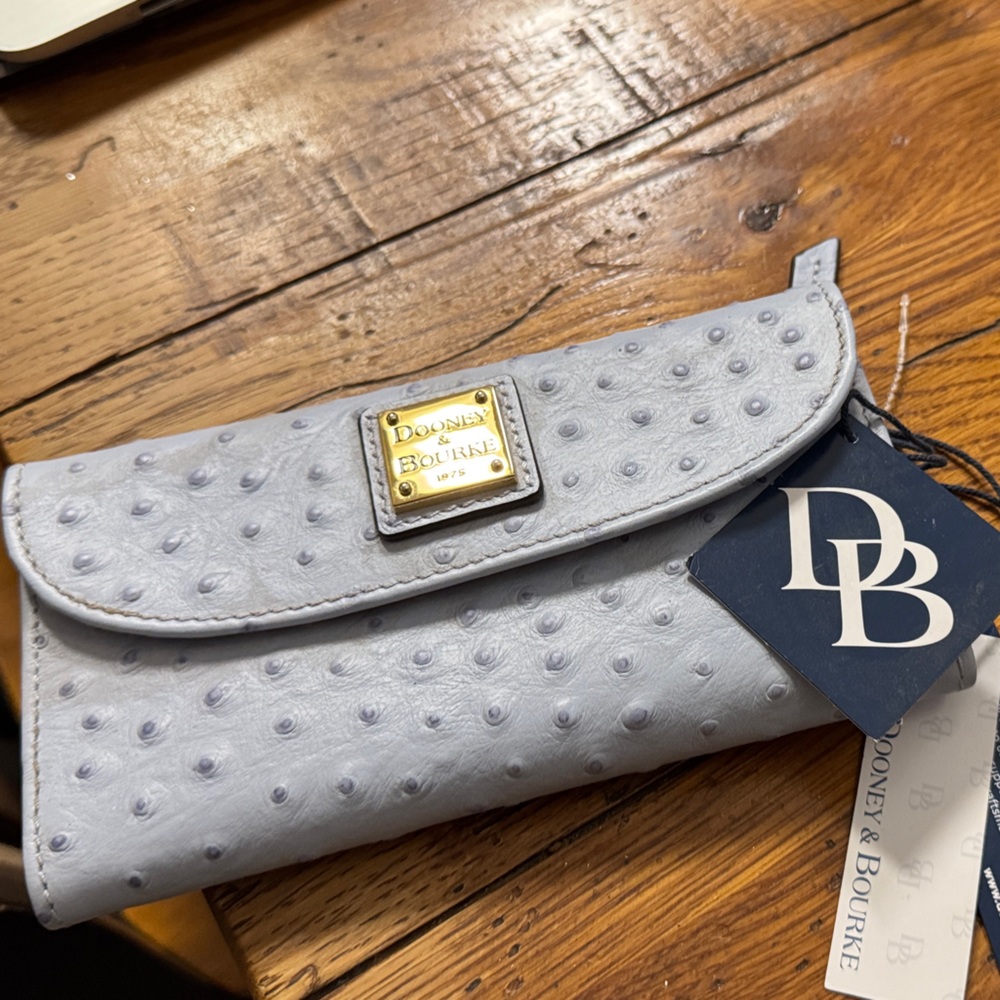 Dooney & Bourke Glacier Blue Ostrich Embossed Clutch